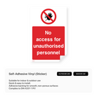 "No access for unauthorised personnel" portrait sign