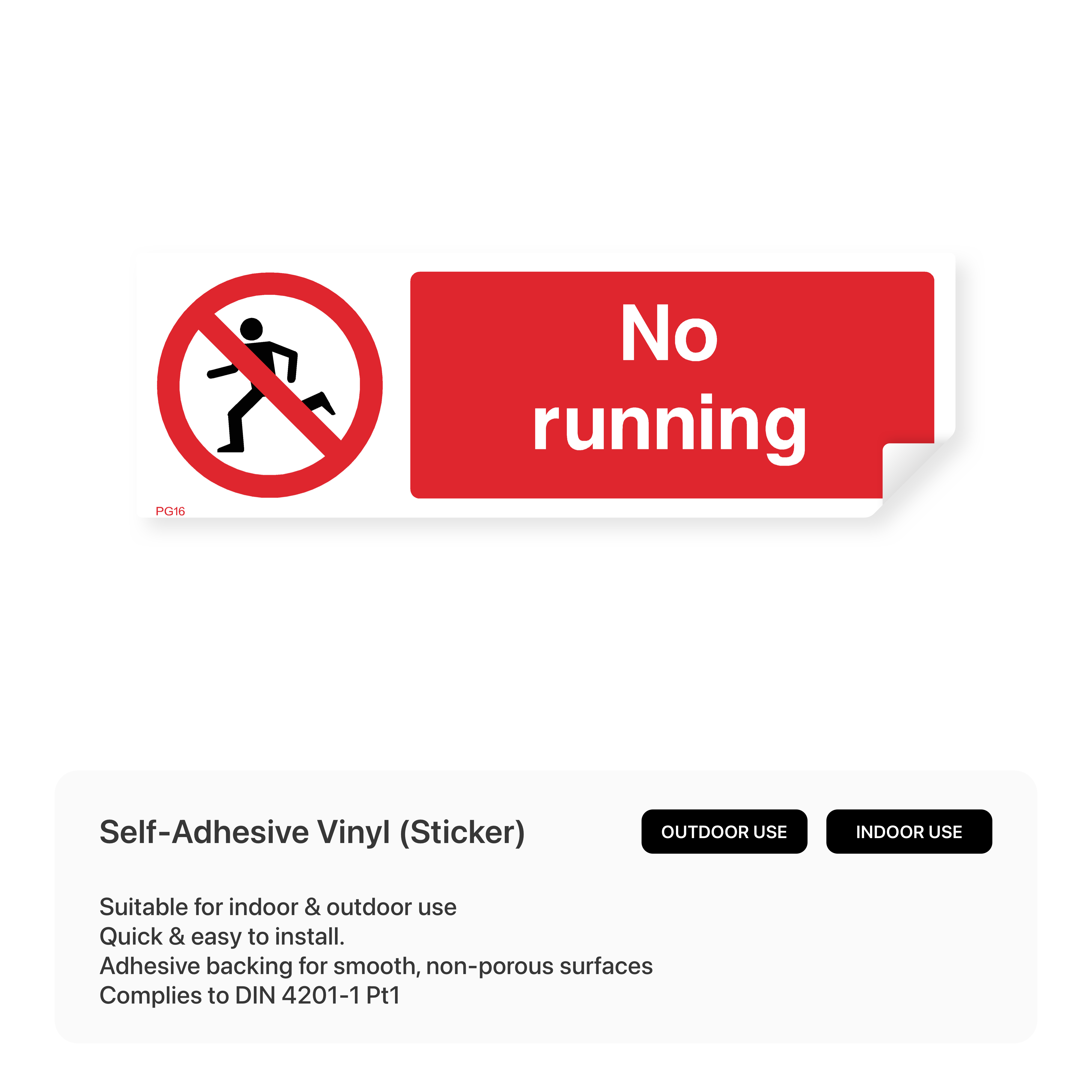 "No running" rectangular sign