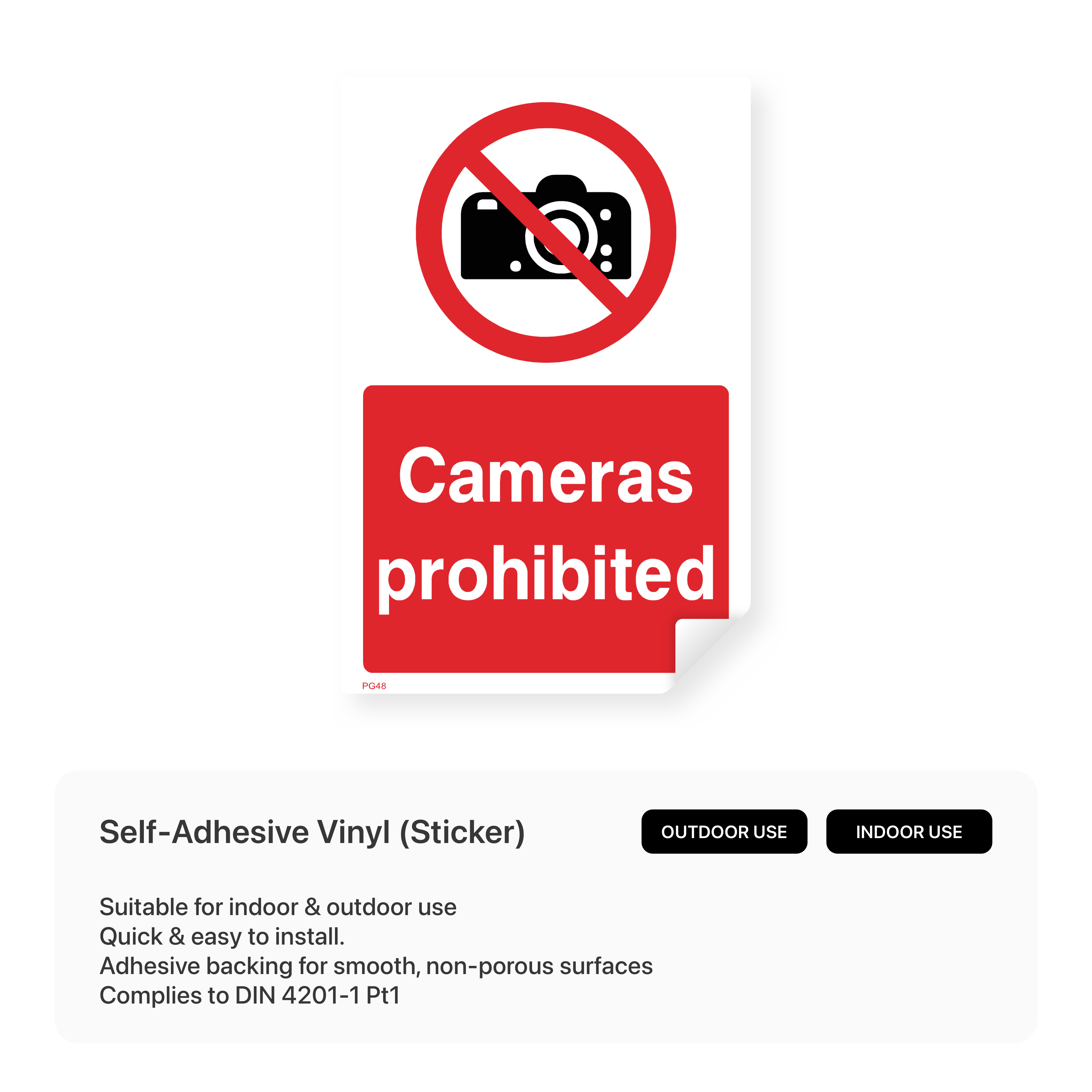 "Cameras prohibited" portrait sign