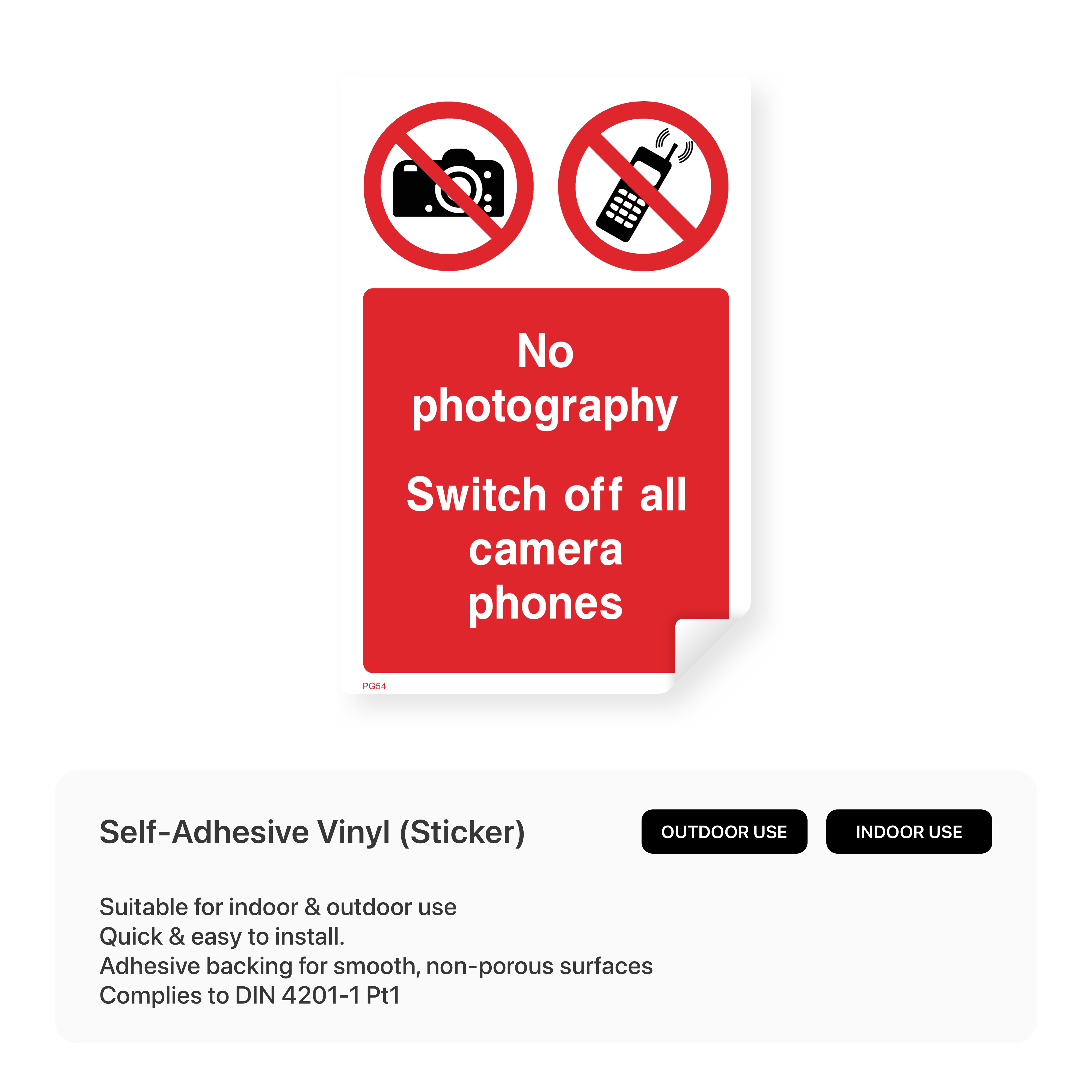 "No photography - switch off all camera phones" portrait sign