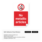 "No metallic articles" portrait sign