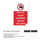 "Forklift trucks prohibited beyond this point" portrait sign