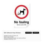 "No fouling - maximum penalty £1000" portrait sign