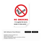 No Smoking - It is against the law to smoke in these premises Sign