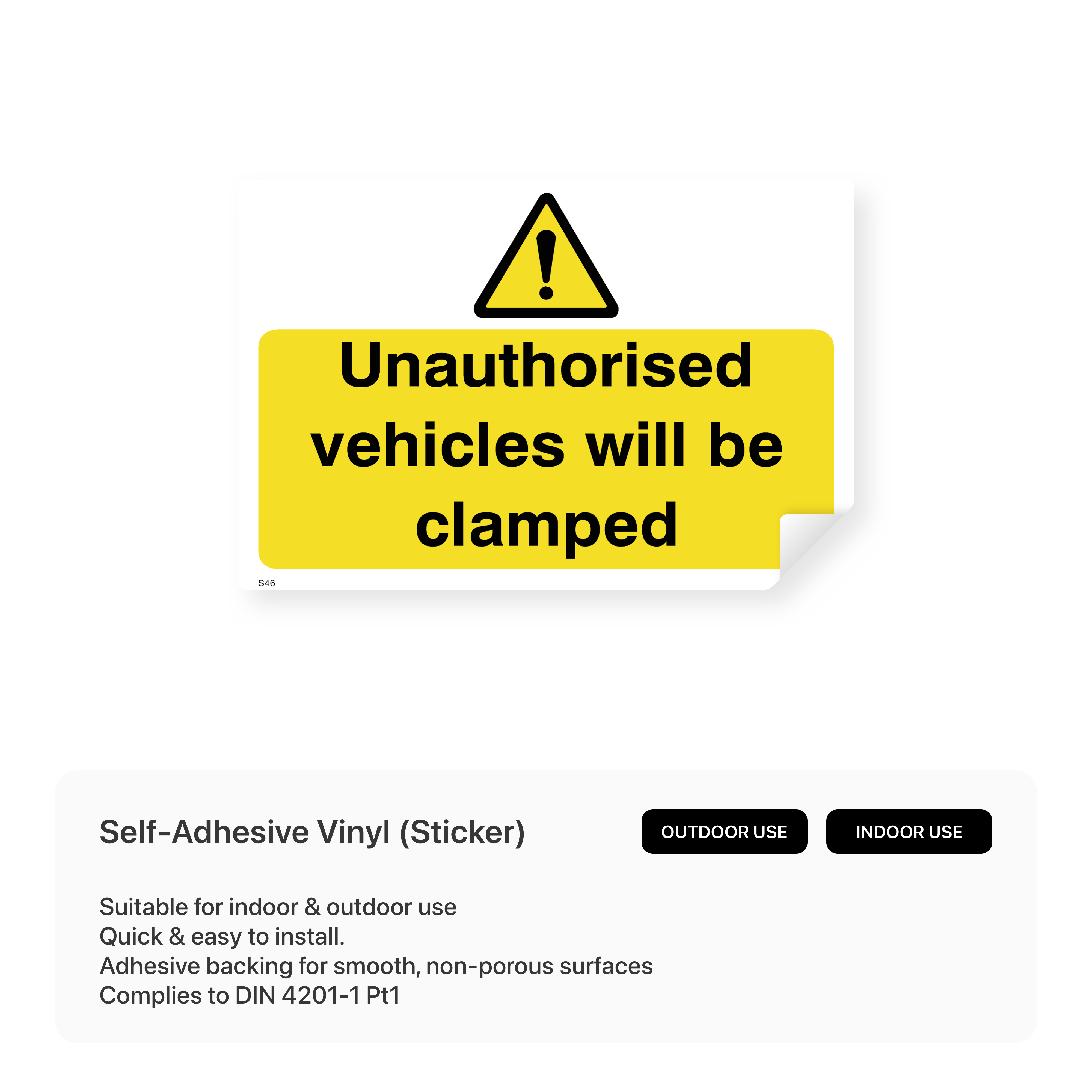 Unauthorised vehicles clamped sign