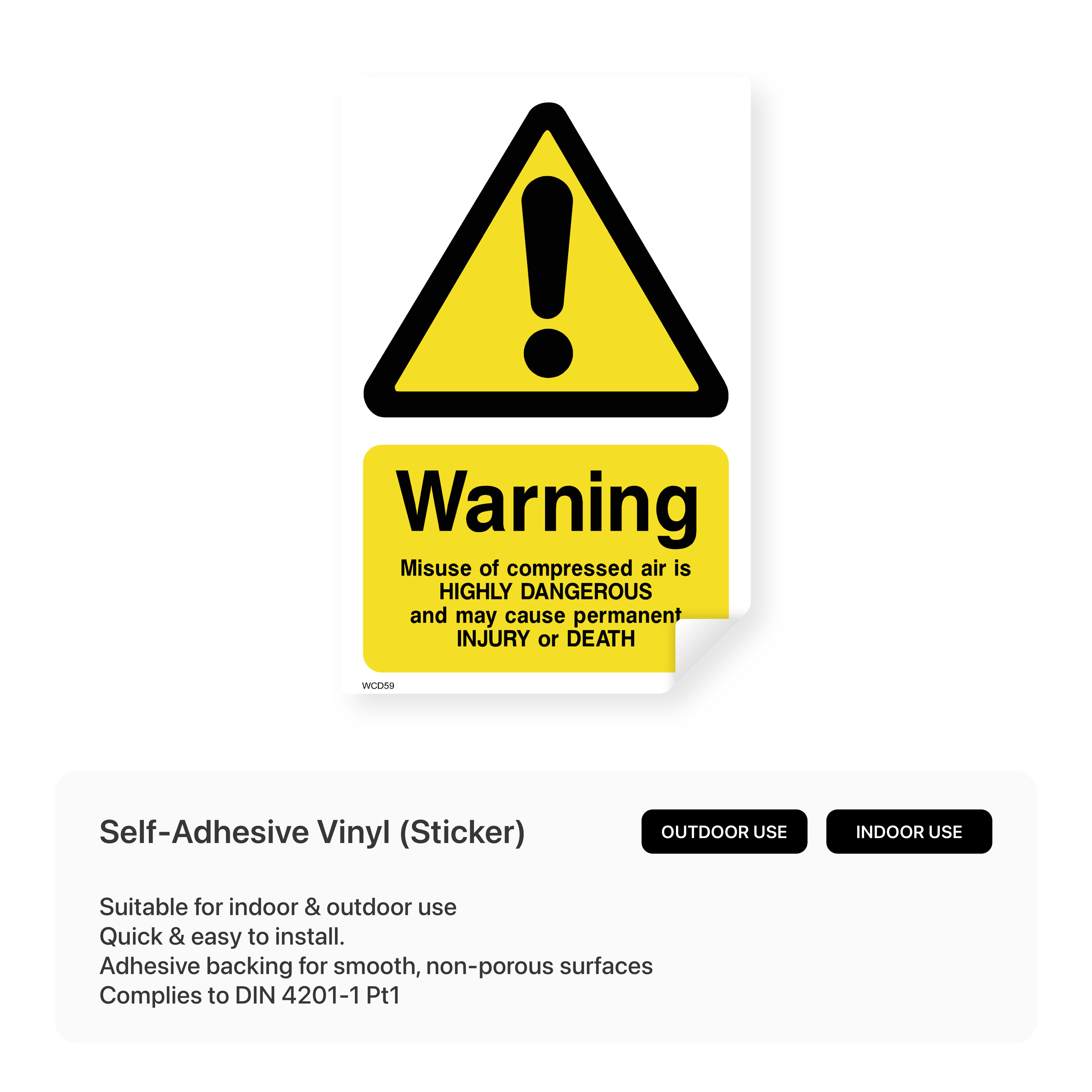 Compressed air misuse warning sign