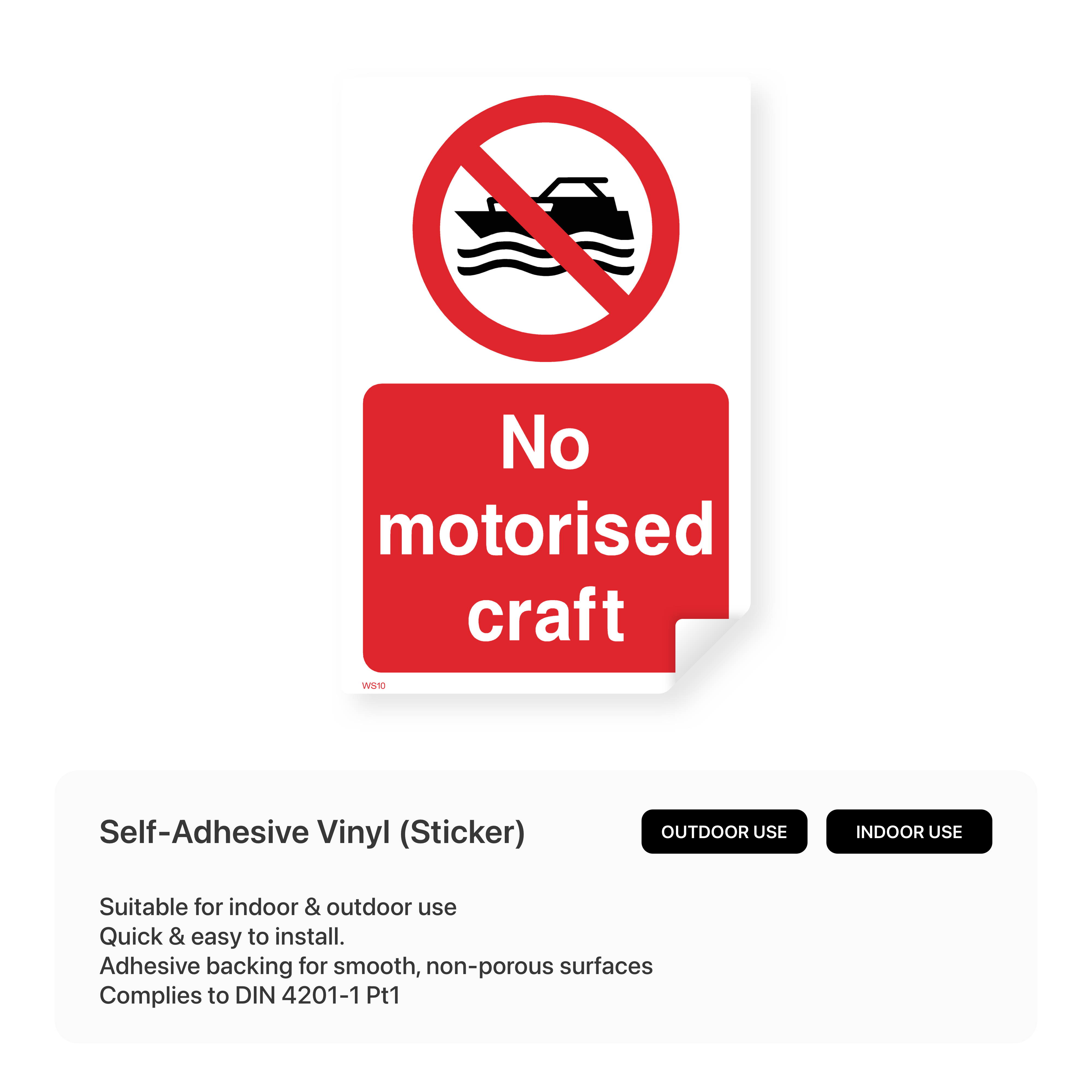 "No motorised craft" safety sign