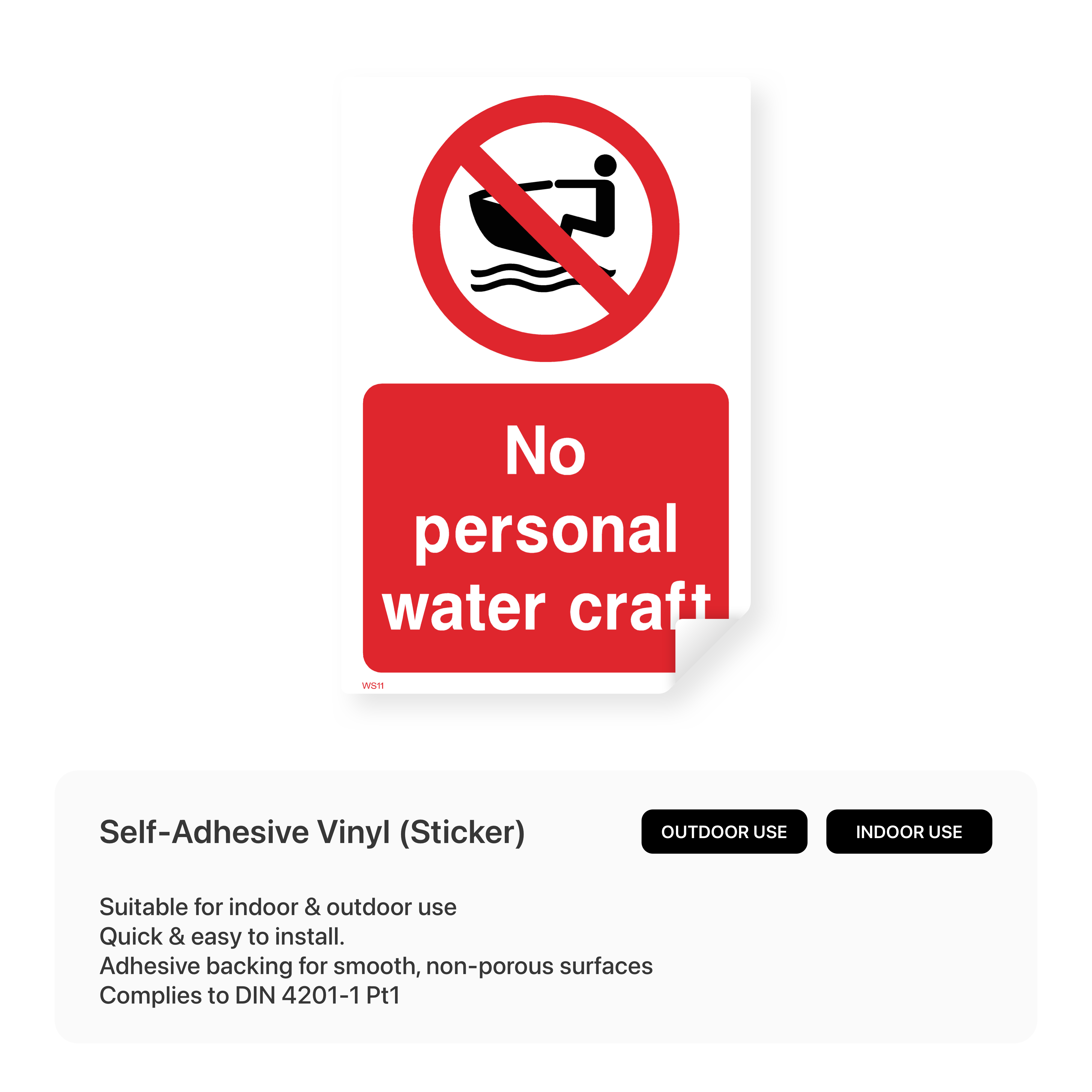 "No personal water craft" safety sign