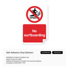 "No surfboarding" safety sign