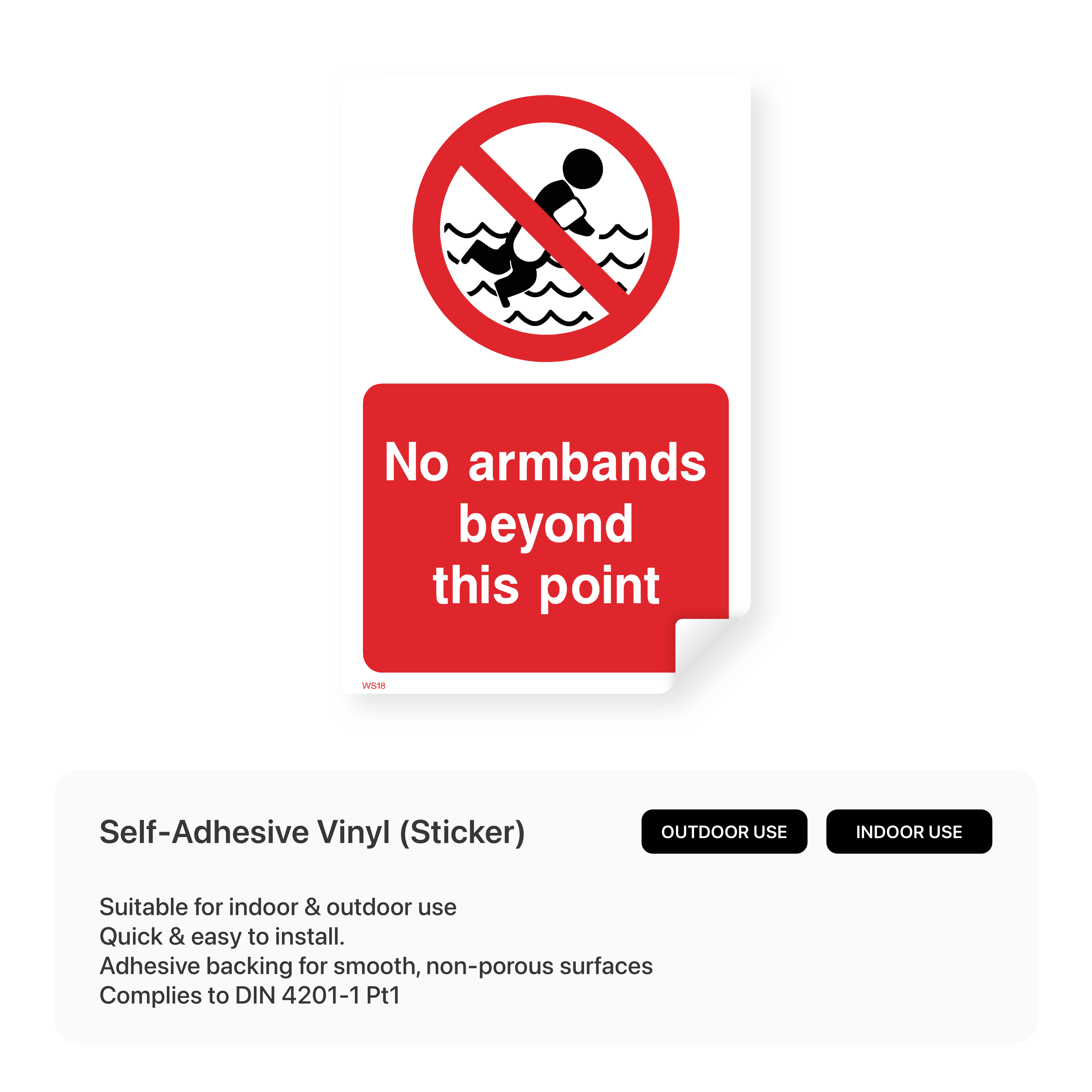 "No armbands beyond this point" safety sign