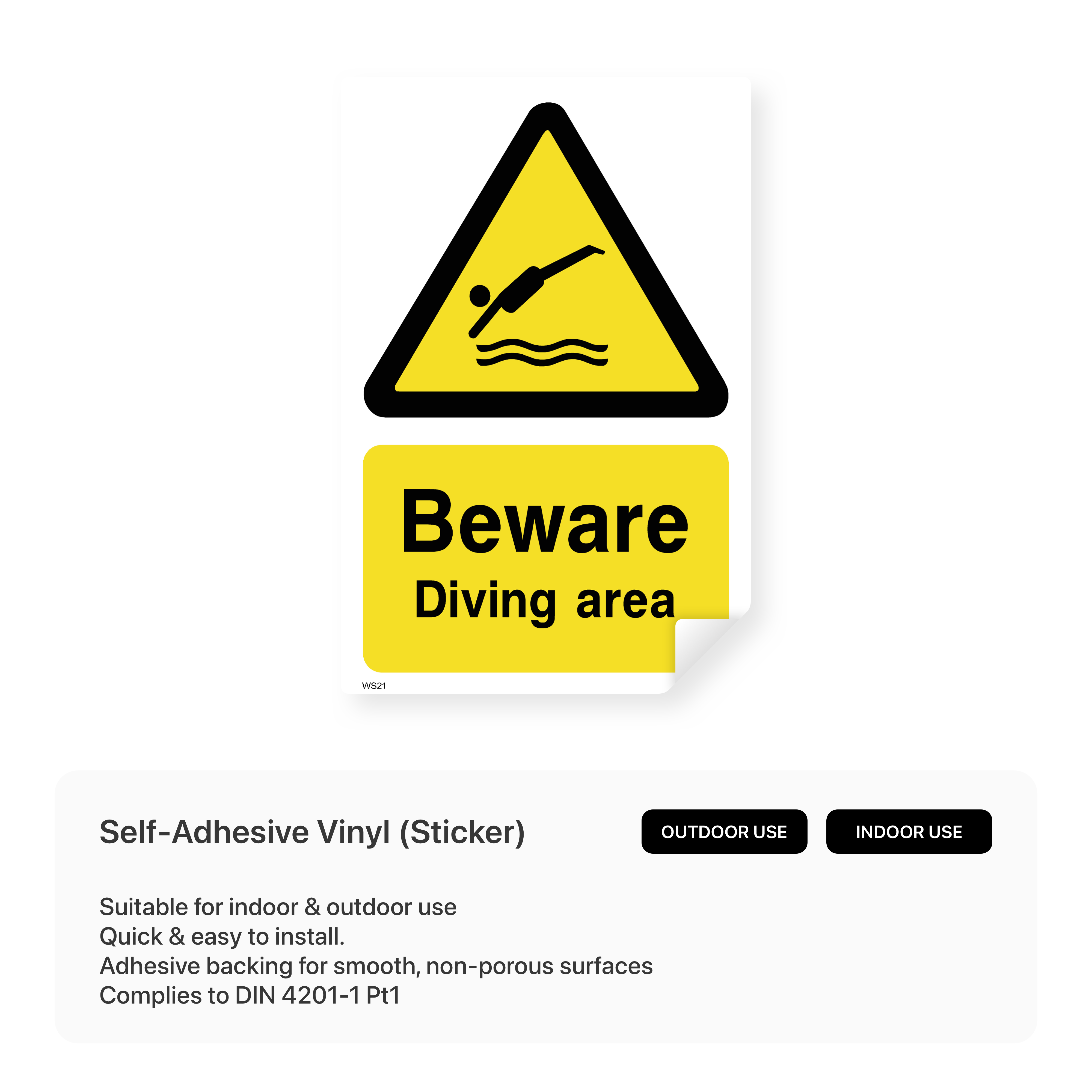 "Beware - Diving area" safety sign