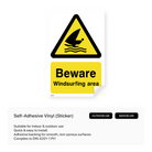 "Beware - Windsurfing area" safety sign