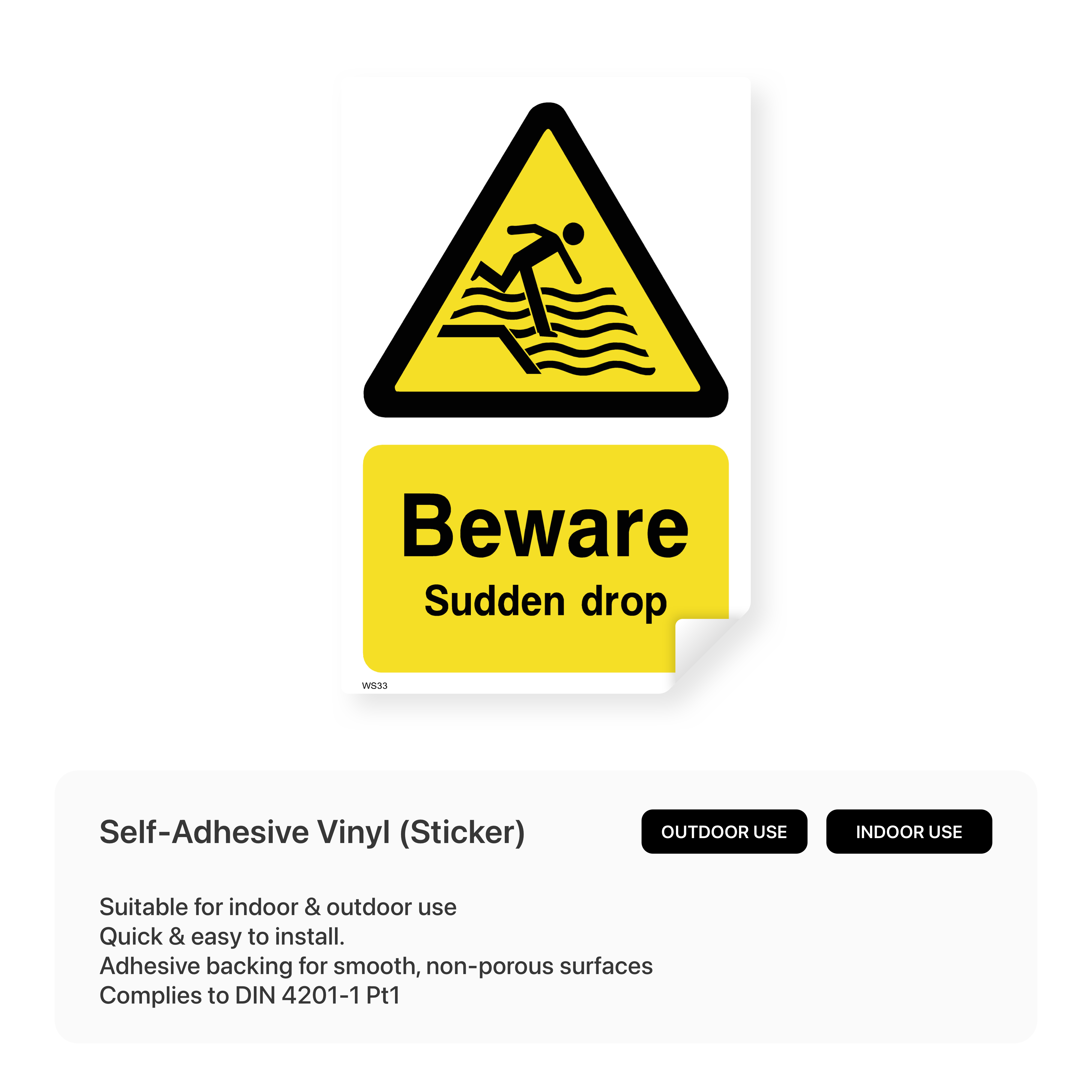 "Beware - Sudden drop" safety sign