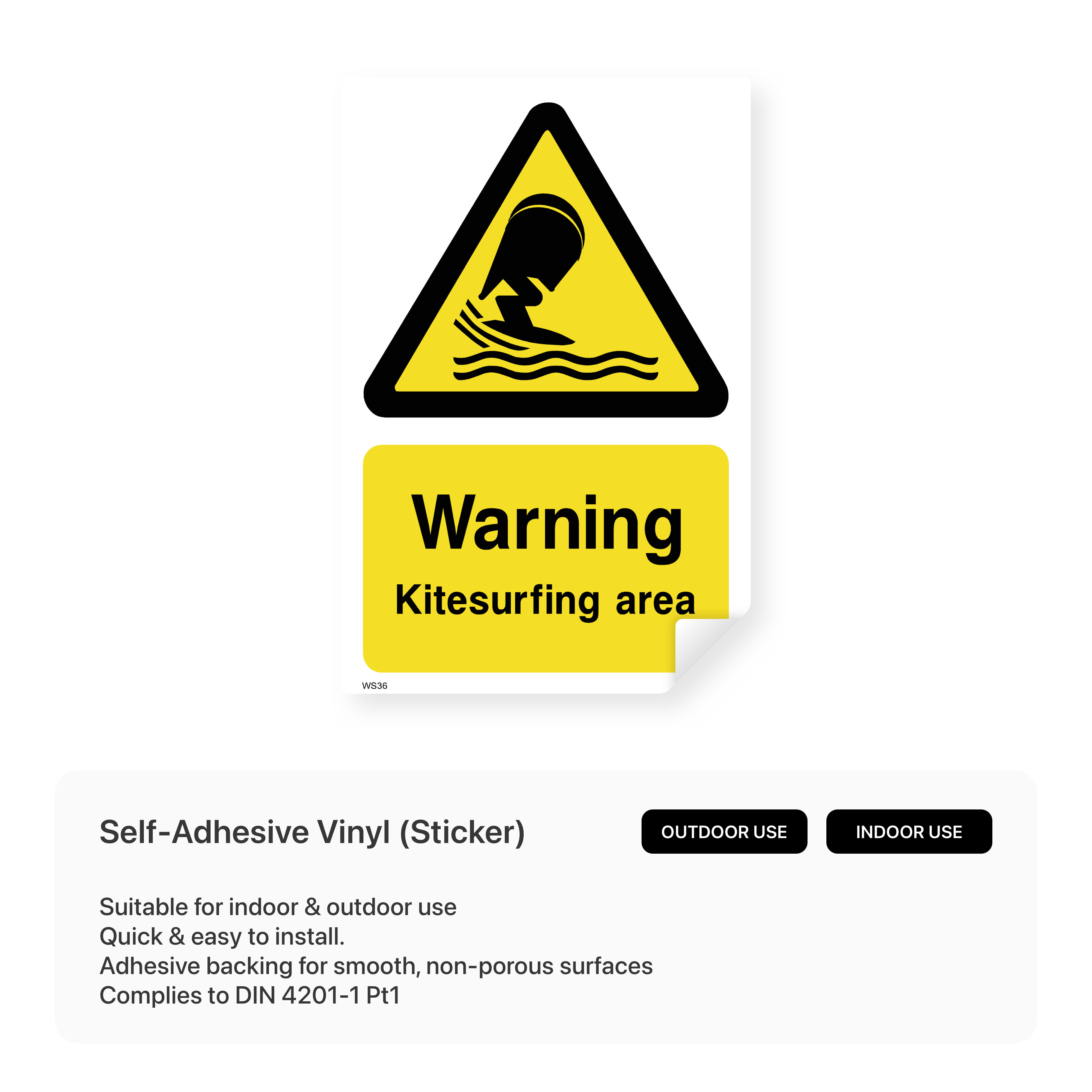 "Warning - Kitesurfing area" safety sign