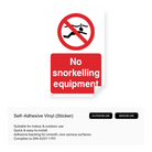 No snorkelling equipment sign